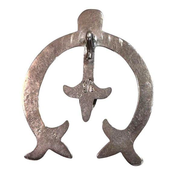 Navajo Sadie Randolph Sterling Silver Large Sandcast Turquoise Naja Pendant 34g - Picture 7 of 7